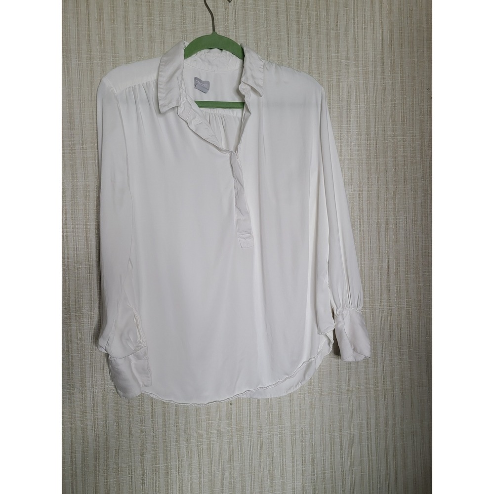 Chicos White Long Sleeve Collared Button Front Blouse Size 2